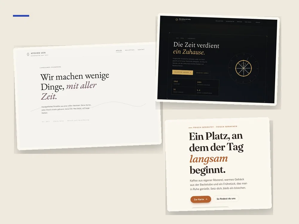 Collage aus drei eigenen Studioentwürfen von SK Design Agency auf cremefarbenem Grund