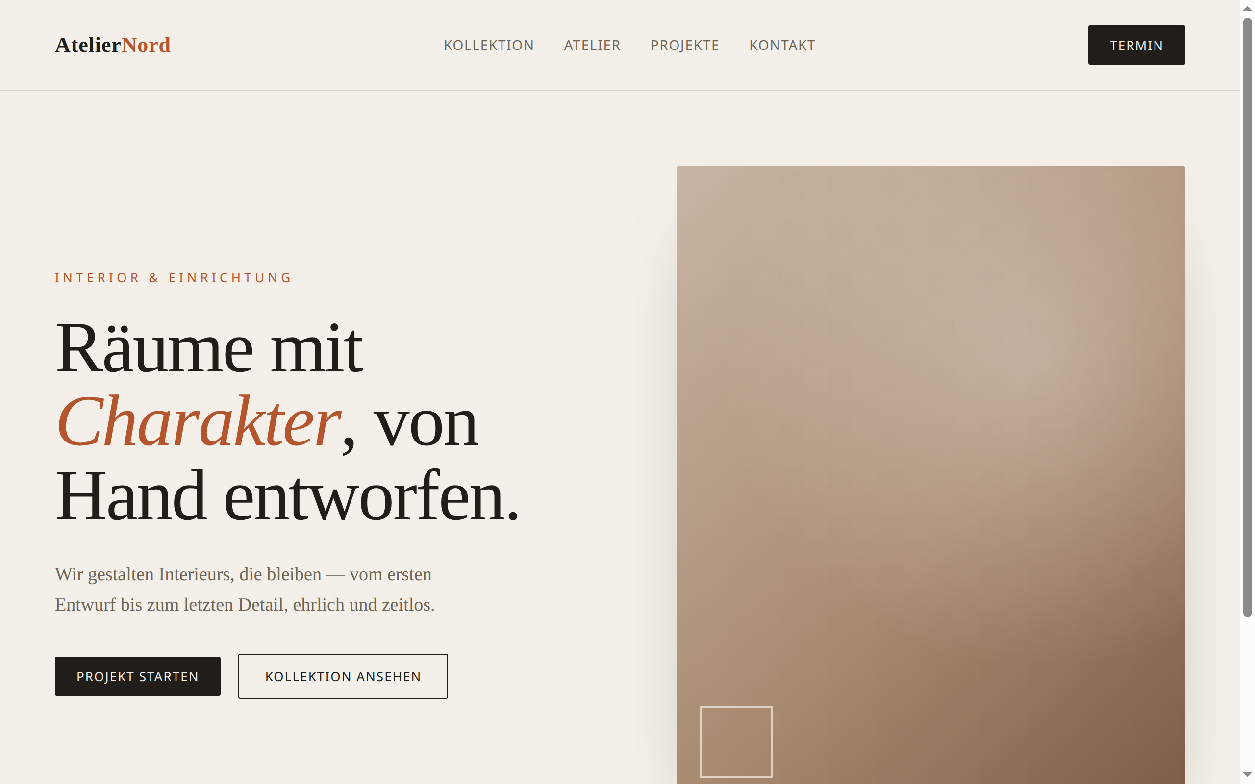 Studioentwurf einer Website für ein Interior- und Einrichtungsatelier