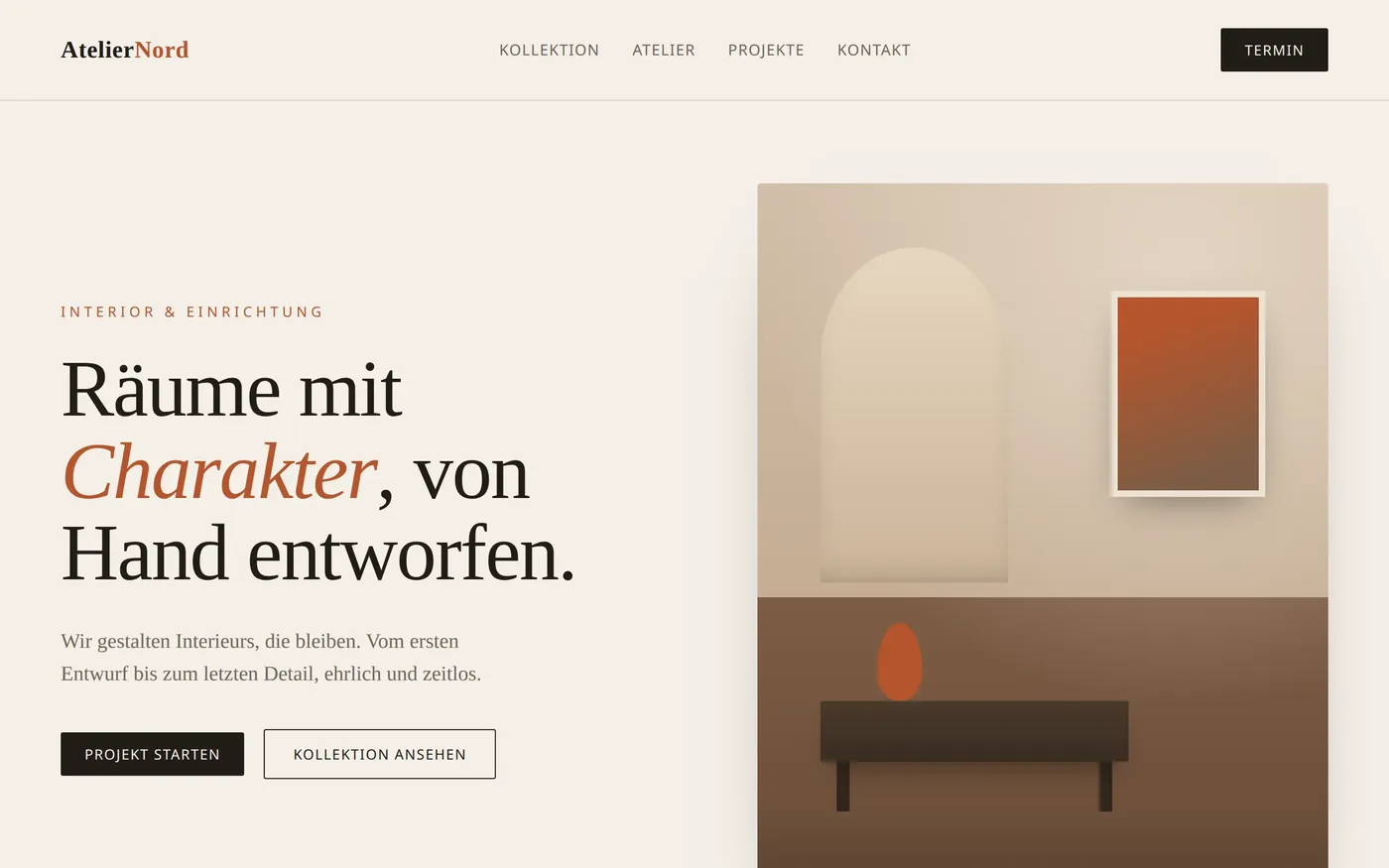 Studioentwurf einer Website für ein Interior- und Einrichtungsatelier