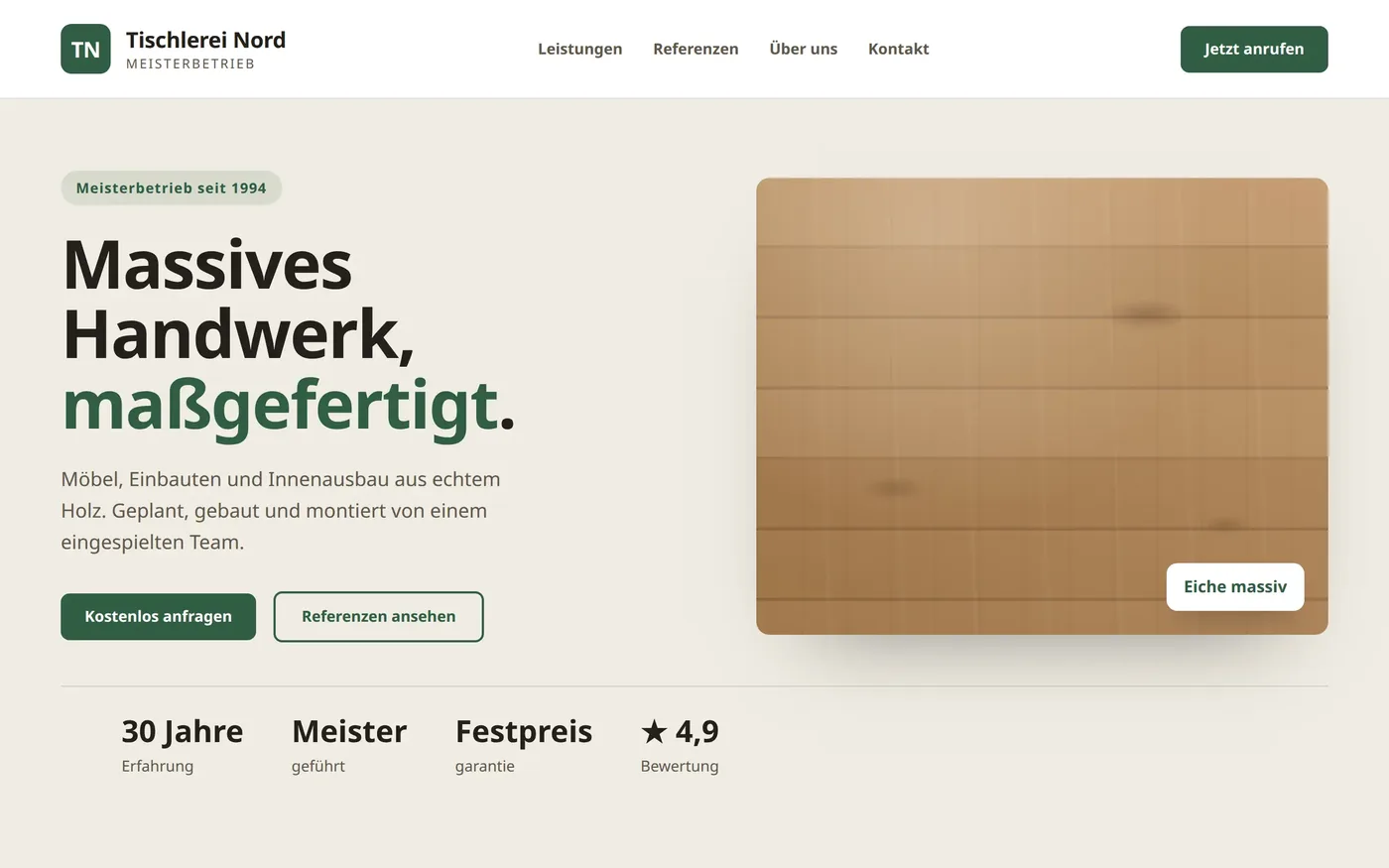 Studioentwurf einer Website für einen Tischler-Meisterbetrieb